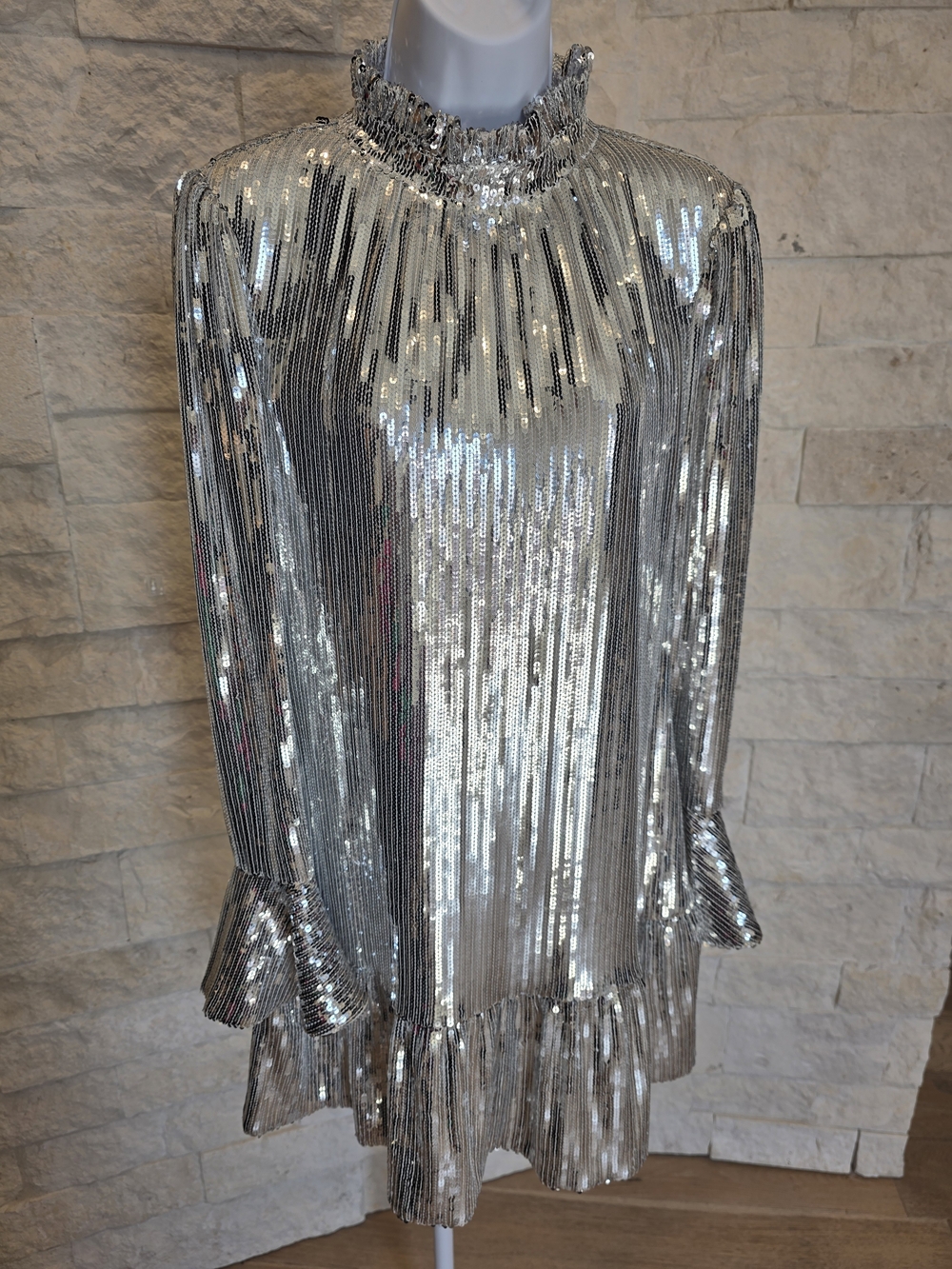 Silver Sequin High-Neck Party Dress